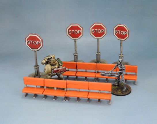 Mantic Mars Attacks Accessory Scenery Stop Sign Benches 28mm Wargaming
