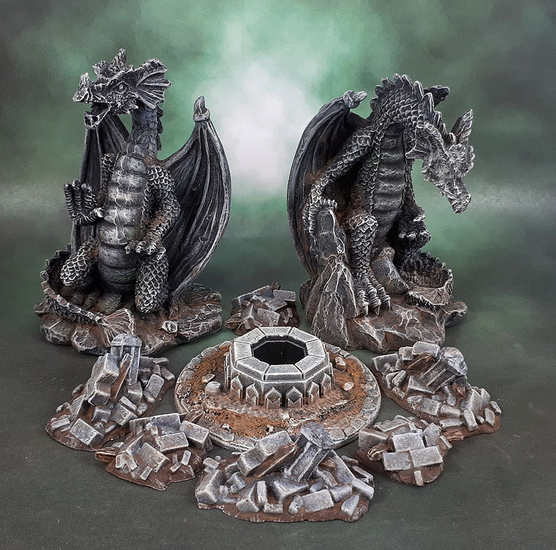Dragon Statue Terrain, Lord of the Rings SBG Moria Well, Mantic Terrain Crate Rubble