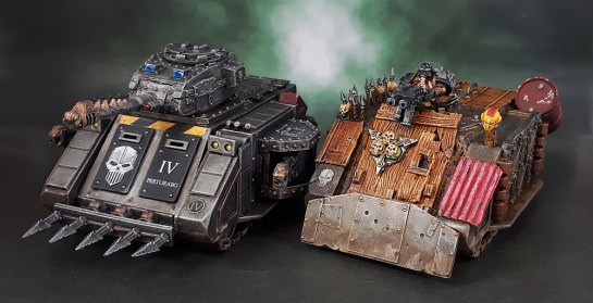 Iron Warriors MK.IIIc Pattern Predator, Plague Marine Rhino Mk.I.