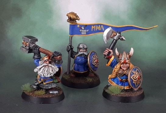 Drong the Hard (Colin Dixon, 1998), Imperial Dwarf Command Standard Bearer (Michael/Alan Perry, 1988), Queen Helga Longplaits