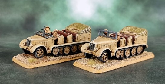 Battlefront Miniatures, Flames of War, DAK, Afrika Korps, Deutsches Afrikakorps, Sd.Kfz.7 Half Tracks, 15mm, 1/100 scale