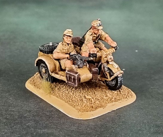 Battlefront Miniatures, Flames of War, DAK, Afrika Korps, Deutsches Afrikakorps, 15mm, 1/100 scale, Motorcycle and Sidecar