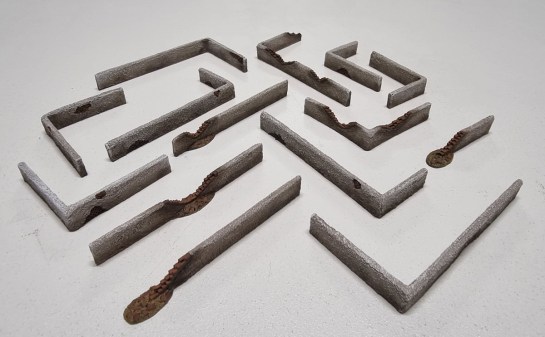 15mm Flames of War Battlefield in a Box – Desert Walls, Ruined Desert Walls - Weathered &amp; Repainted (BB223, BB229)