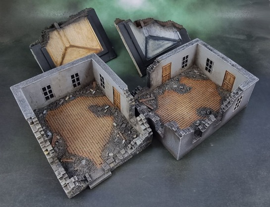 Flames of War Battlefield in a Box - Ruined Buildings - Weathered and Repainted (BB199)