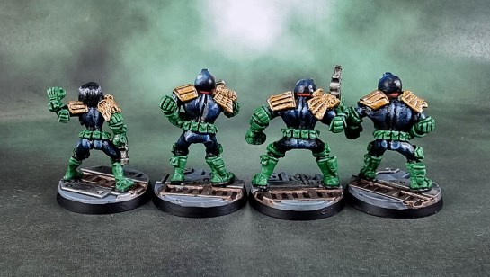 Citadel JD series Judge Dredd Miniatures. Judge Dress V2, JD4 Judge Hershey, Judge Gallagher, Judge Bambra, Mega-City Judges