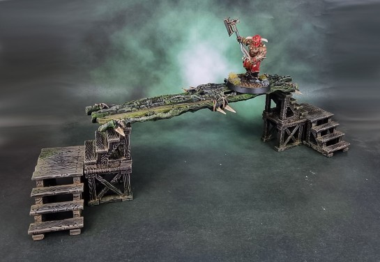 War Cry: Log Bridges, Dirty Down Moss Weathering Effect Paint, Archon Studios Dungeons and Lasers: Woodhaven – “Wooden Town Stairs Set”