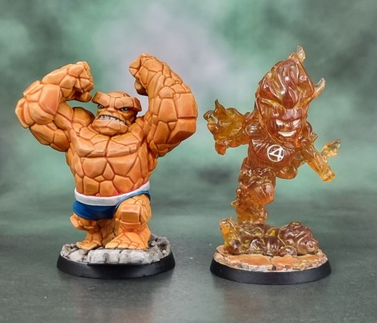 CMON, Spin Master Games, Marvel United: Ben Grimm the Thing Miniature, Johnny Storm the Human Torch Miniature 