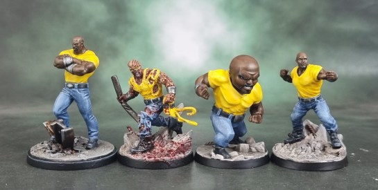 marvel Crisis Protocol Luke Cage, Marvel Zombies Luke Cage Zombie Miniature, Marvel United Luke Cage Painted Miniature, Marvel United Korg Painted Miniature