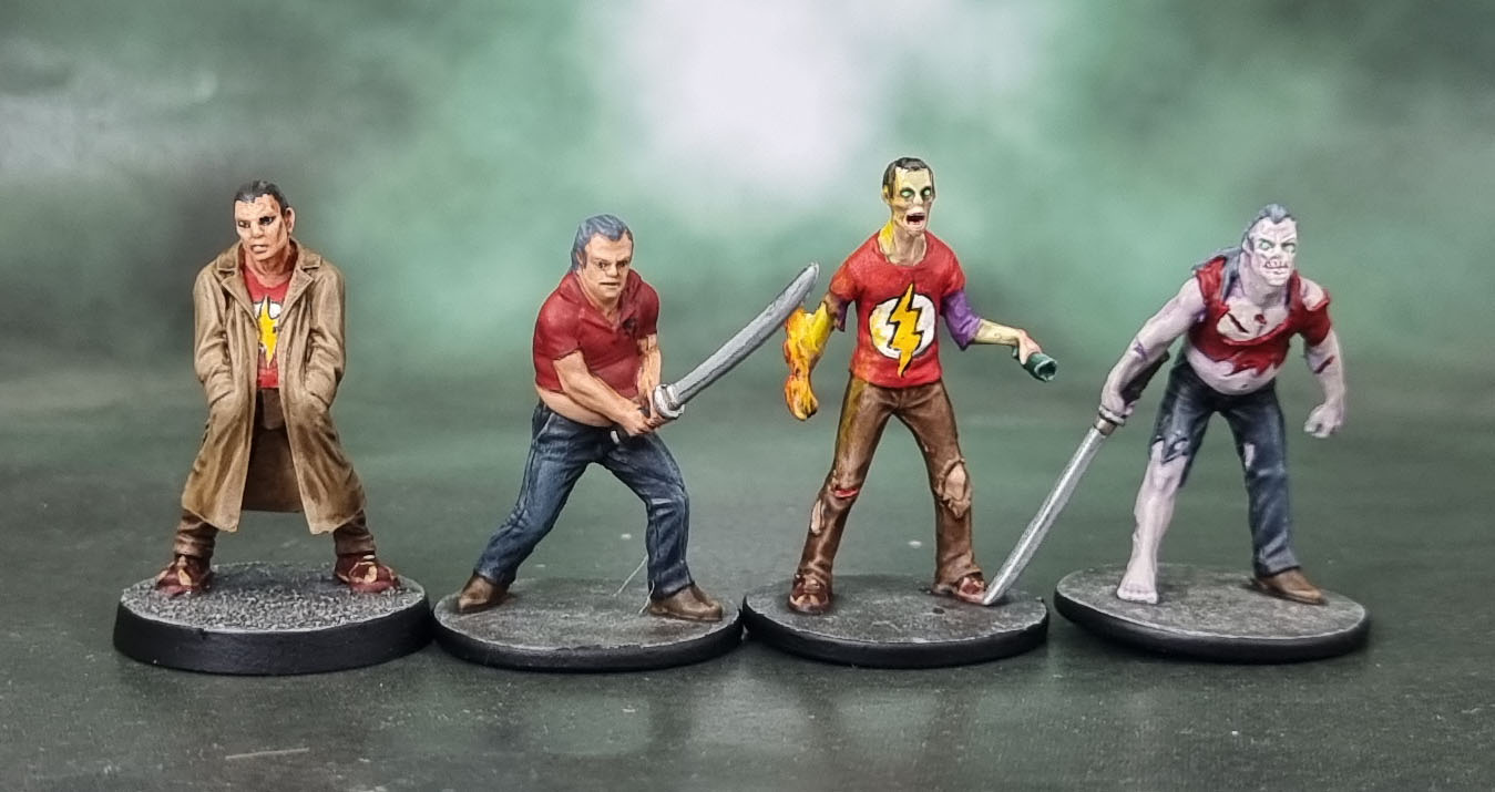 Zombicide Survivors & Zombivors "Kirk", Not-Steven Seagal, J. Allen Brack & Hasslefree Miniatures HFA066 "William" (Spike from Buffy) painted as "Dave", Sheldon Cooper from Big Bang Theory
