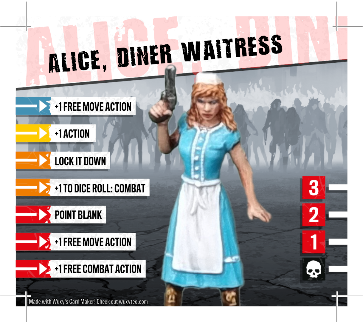 Last Night On Earth: Timber Peak Survivor: Zombicide Card - Alice, Diner Waitress