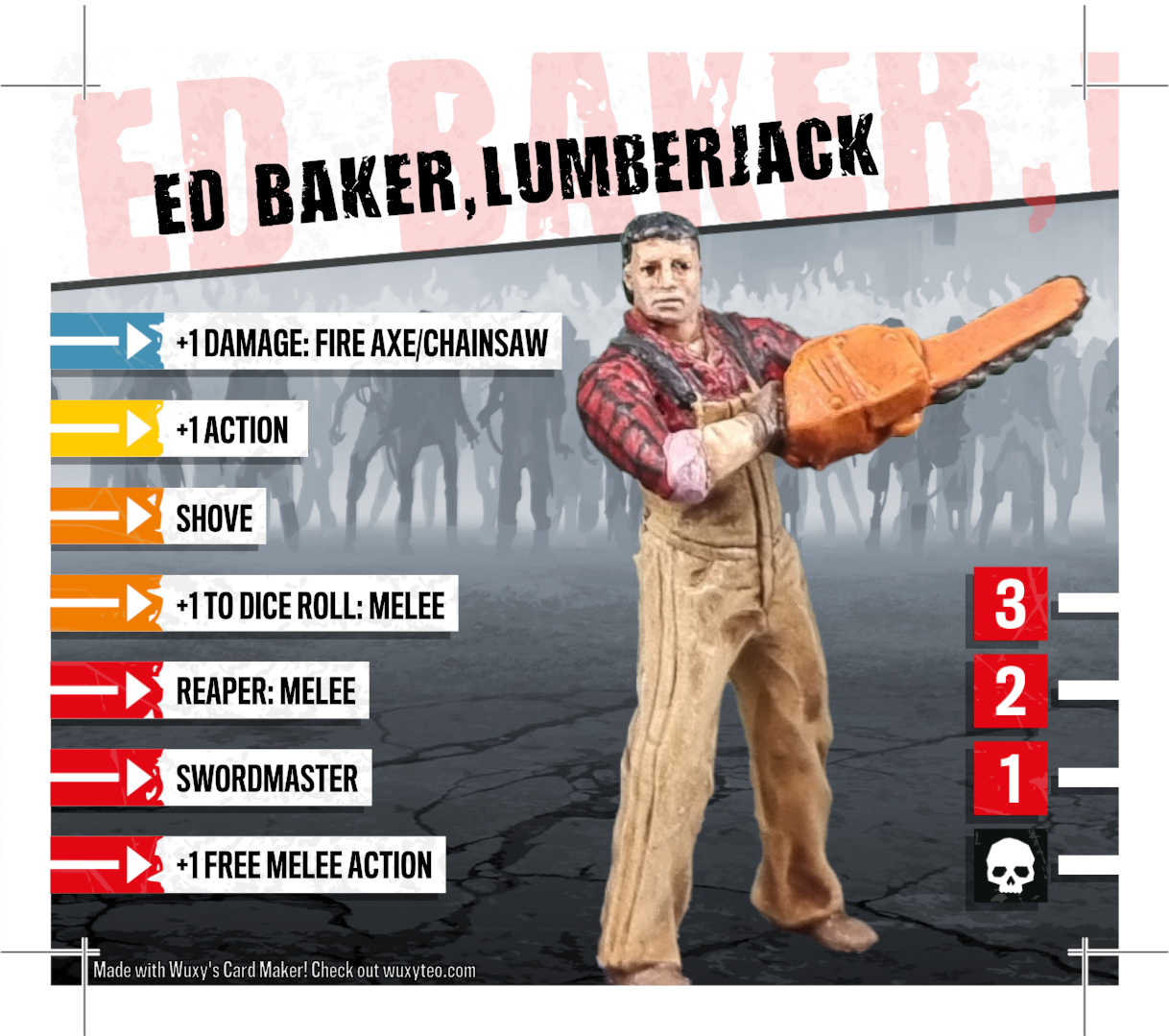 Last Night On Earth: Timber Peak Survivor: Zombicide Card - Ed Baker, Lumberjack