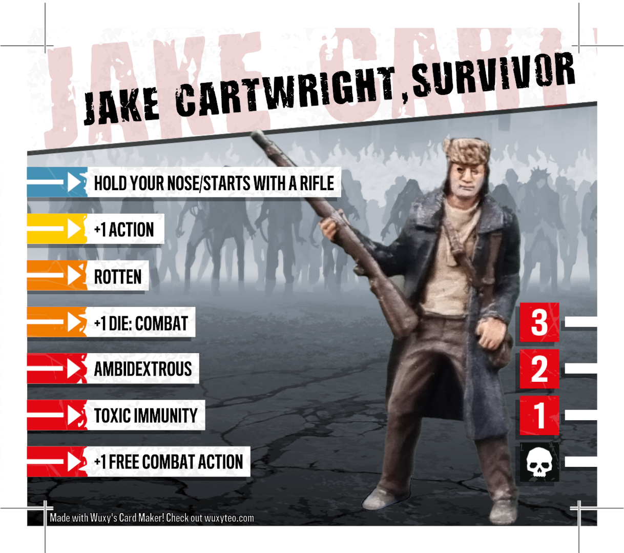 Last Night On Earth: Timber Peak Survivor: Zombicide Card - Jake cartwright, Woodinvale Survivor