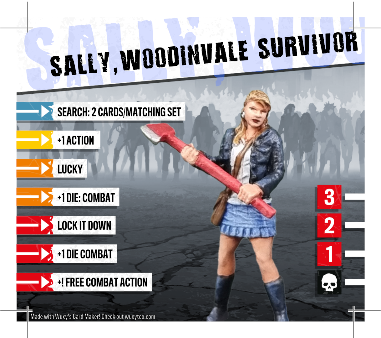 Last Night On Earth: Timber Peak Survivor: Zombicide Card - Sally, Woodinvale Survivor