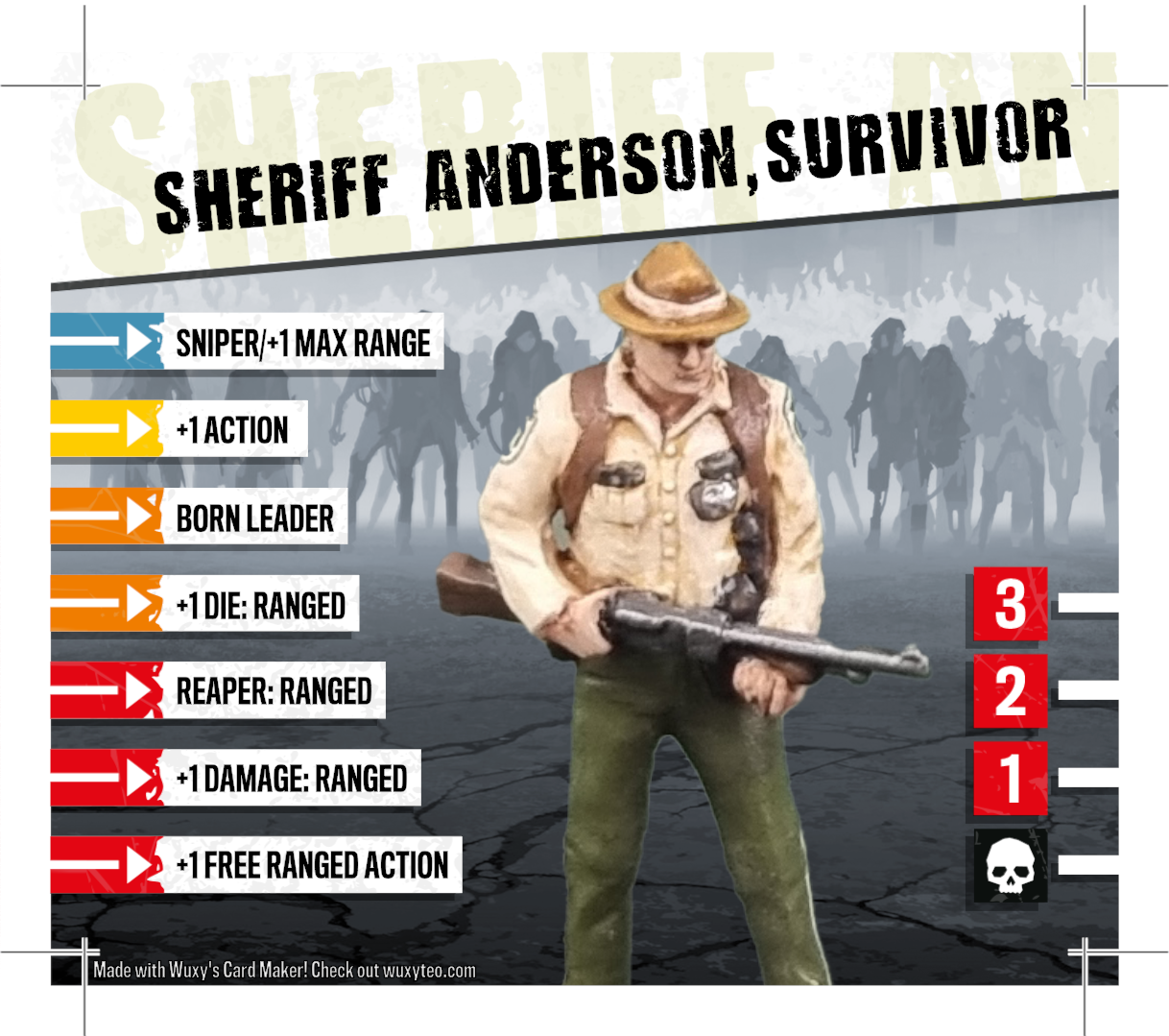 Last Night On Earth: Timber Peak Survivor: Zombicide Card - Sherriff Anderson, Woodinvale Survivor