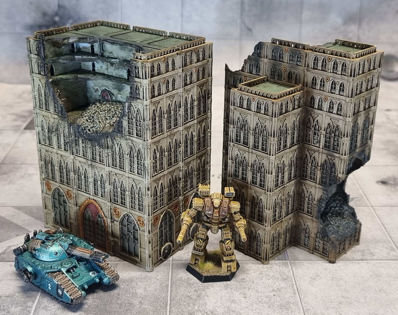Fabricator's Lair 3D Prints: Epic-Scale Grimdark (damaged) Gothic Buildings, Epic Sector Sanctuary, Legions Imperialis Terrain, Adeptus Titanicus Terrain, Battletech Terrain