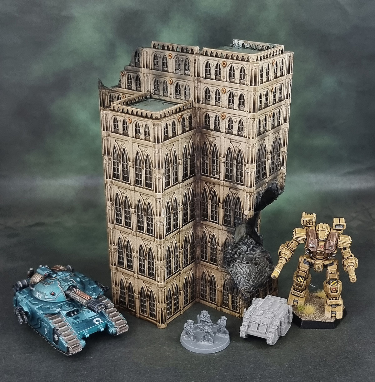 Fabricator's Lair 3D Prints: Epic-Scale Grimdark (damaged) Gothic Buildings, Epic Sector Sanctuary, Legions Imperialis Terrain, Adeptus Titanicus Terrain, Battletech Terrain